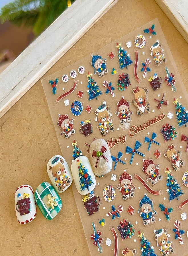 winthrop 4 Sheets Christmas Nail Stickers – Cute Gingerbread Man Snowman Santa Bear 5D Embossed Self-Adhesive Nail Art Decals for Women Girls Winter Holiday Manicure Decorations - Image 2